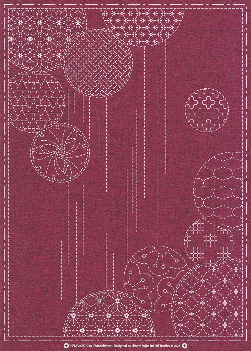 Sashiko Cloth - Windchimes (Burgundy)