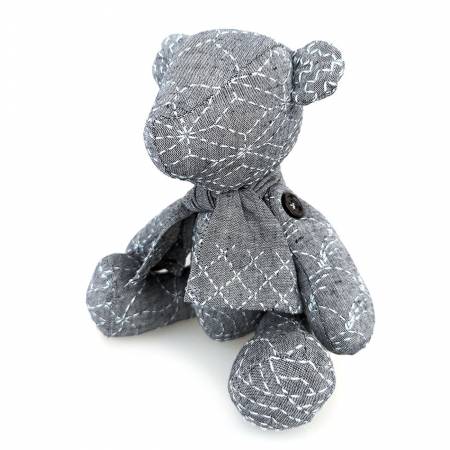 Sashiko Teddy Bear - Black Nep Yarn Dyed Fabric