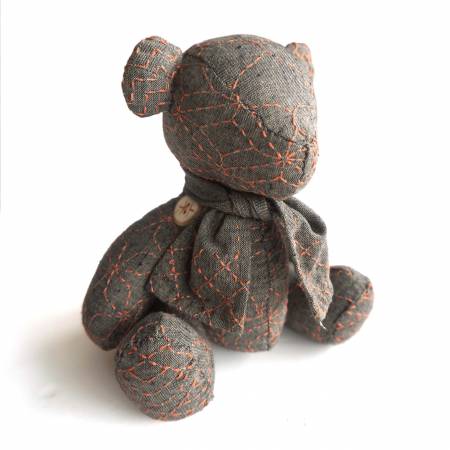Sashiko Teddy Bear - Brown Nep Yarn Dyed Fabric
