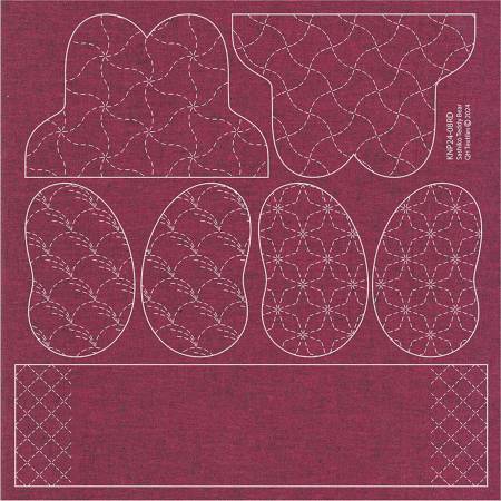 Sashiko Teddy Bear - Burgundy Nep Yarn Dyed Fabric