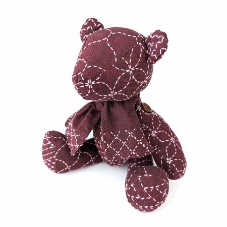 Sashiko Teddy Bear - Burgundy Nep Yarn Dyed Fabric