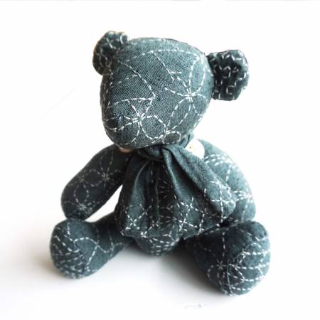 Sashiko Teddy Bear - Blue Nep Yarn Dyed Fabric