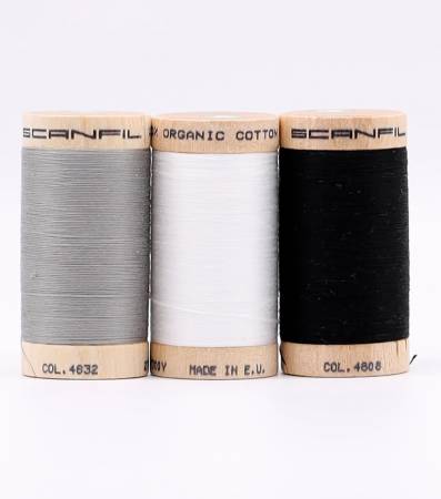 Achromatics - 30 wt Organic Cotton 3 Spool Thread Set by Scanfil Organic Threads