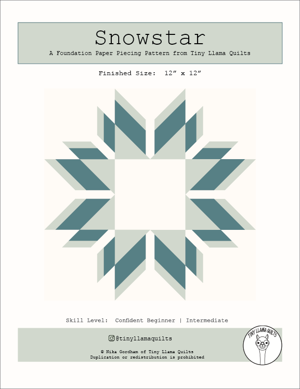 Snowstar Foundation Paper Piecing Pattern by Tiny Llama Quilts (PDF Download)