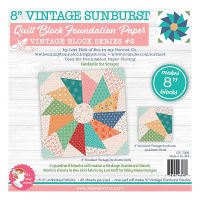 Vintage Sunburst Quilt Block Foundation Paper -8" Block by Lori Holt for It's Sew Emma