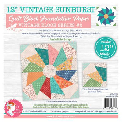Vintage Sunburst Quilt Block Foundation Paper - 12" Block by Lori Holt for It's Sew Emma