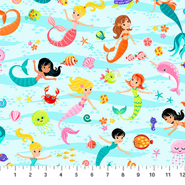 Mermaids (10051-60) - Enchanted Seas by Patrick Lose for Northcott Fabrics - $16.96/m ($15.65/yd)