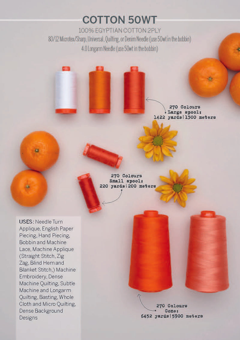 Aurifil Cotton Mako Thread - Bright Orange (1133) - Large Spool (1300m/1422yd) -SAVE $5 When You Buy 2 (Any Colour)