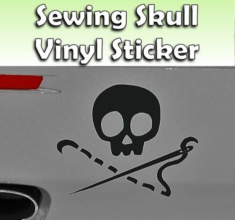Sewing Skull - Vinyl Sticker (White or Balck) by Muppin