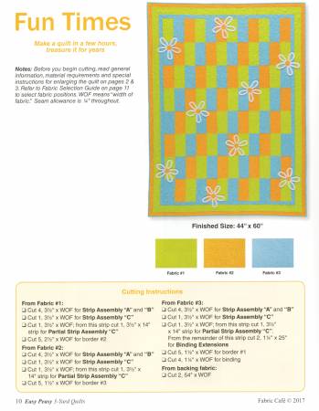 Easy Peasy 3 (Three) Yard Quilts by Donna Robertson for Fabric Cafe