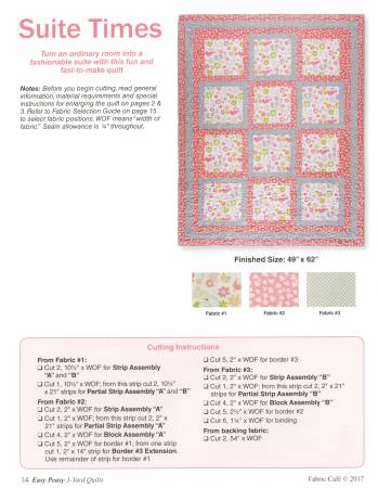 Easy Peasy 3 (Three) Yard Quilts by Donna Robertson for Fabric Cafe