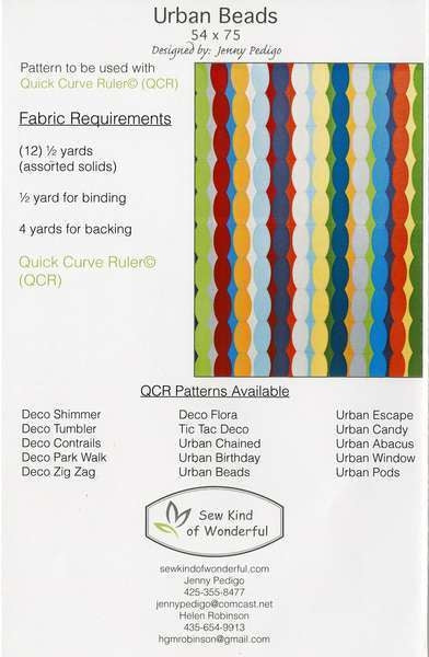 SAVE 30% - Urban Beads Quilt Pattern by Sew Kind of Wonderful - Quick Curve Ruler