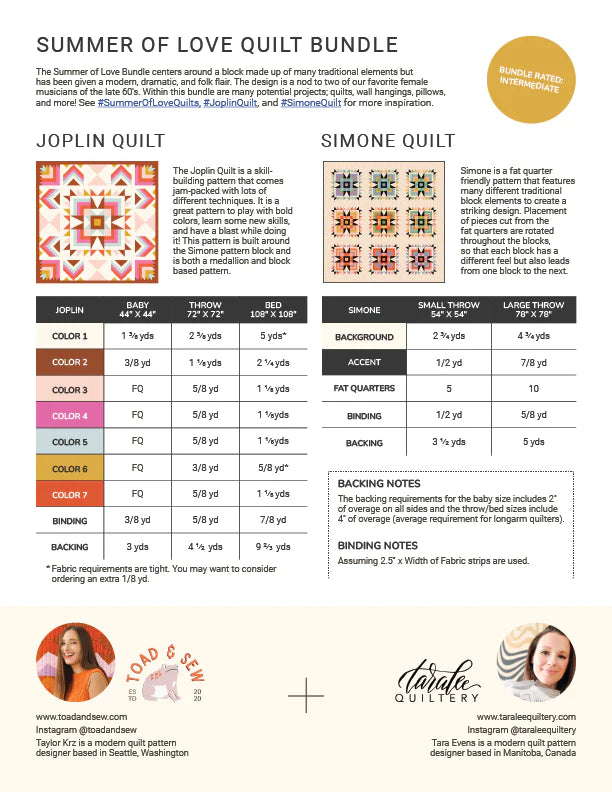 Summer of Love Quilt Bundle Fabric Requirements