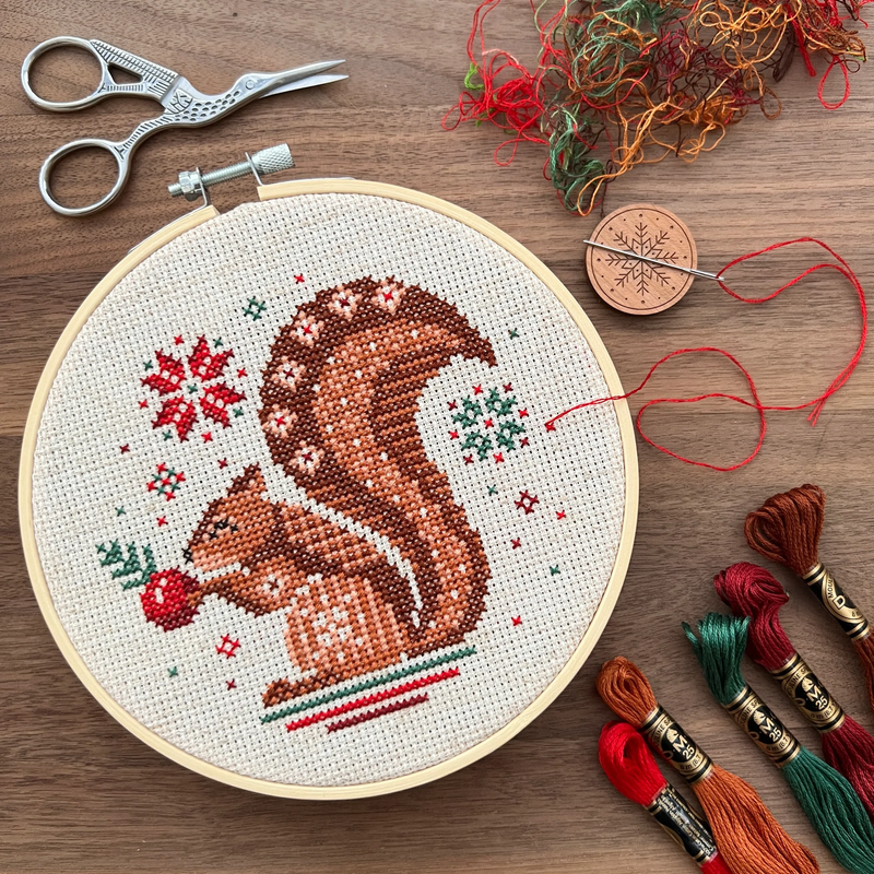 Jolly Squirrel Cross Stitch Kit by Pigeon Coop Designs